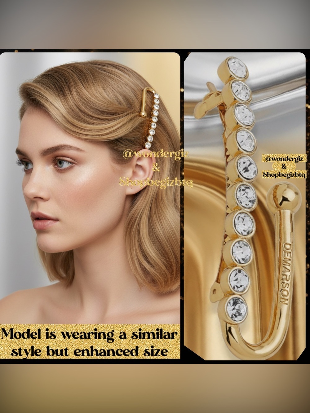 NWT Authentic Demarson Women's 12k Gold Plated Maia Crystal Hair Clip